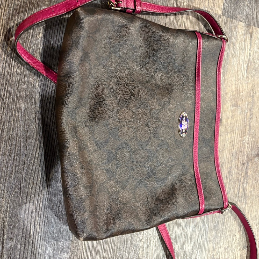 Coach Brown and Pink Shoulder Bag with Suede Finish